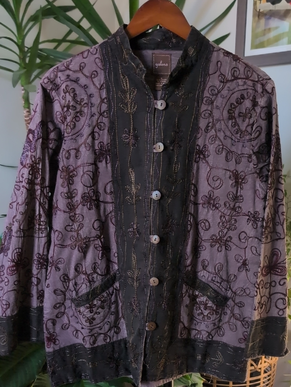 Y2K Boho Lavender 100% Cotton Top with Olive and Magenta Embroidered Trim